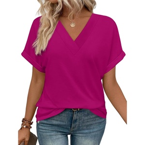 image:imageWIHOLL Womens Summer Tops Short Dolman Sleeve Shirts 2026 Fashion V Neck Outfits ClothesHot Pink