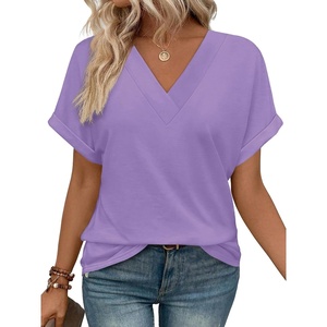 image:imageWIHOLL Womens Summer Tops Short Dolman Sleeve Shirts 2026 Fashion V Neck Outfits ClothesLight Purple