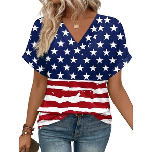 image:imageWIHOLL Womens Summer Tops Short Dolman Sleeve Shirts 2026 Fashion V Neck Outfits ClothesUsa Flag