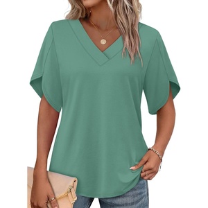 image:imageWIHOLL Womens Summer Tops Short Petal Sleeve Shirts Fashion V Neck Womens Clothing01 Lightgreen