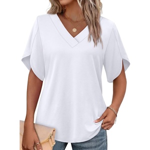 image:imageWIHOLL Womens Summer Tops Short Petal Sleeve Shirts Fashion V Neck Womens Clothing01 White