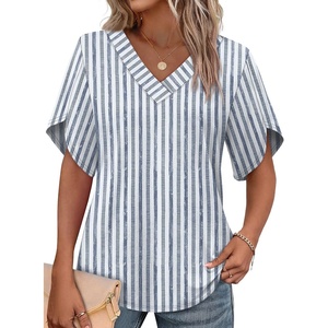 image:imageWIHOLL Womens Summer Tops Short Petal Sleeve Shirts Fashion V Neck Womens ClothingFloral 011