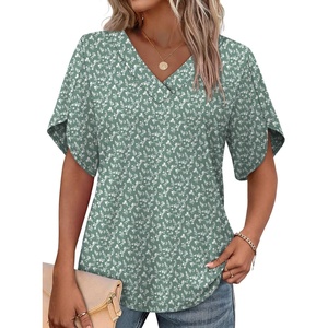image:imageWIHOLL Womens Summer Tops Short Petal Sleeve Shirts Fashion V Neck Womens ClothingFloral 013