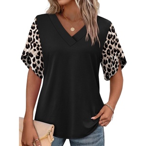 image:imageWIHOLL Womens Summer Tops Short Petal Sleeve Shirts Fashion V Neck Womens ClothingFloral 015