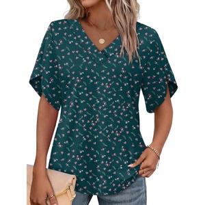 image:imageWIHOLL Womens Summer Tops Short Petal Sleeve Shirts Fashion V Neck Womens ClothingFloral 016