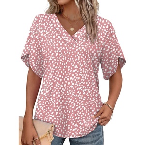 image:imageWIHOLL Womens Summer Tops Short Petal Sleeve Shirts Fashion V Neck Womens ClothingFloral 03