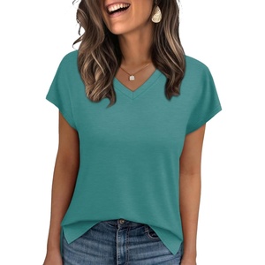 image:imageWIHOLL Womens Tops Basic Summer V Neck T Shirts Short Sleeve Dressy Casual Loose Fit Cute Tee Clothes Trendy Fashion Outfits2turquoise