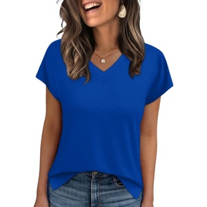image:imageWIHOLL Womens Tops Basic Summer V Neck T Shirts Short Sleeve Dressy Casual Loose Fit Cute Tee Clothes Trendy Fashion Outfits3blue
