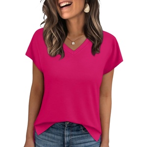 image:imageWIHOLL Womens Tops Basic Summer V Neck T Shirts Short Sleeve Dressy Casual Loose Fit Cute Tee Clothes Trendy Fashion Outfits3hot Pink