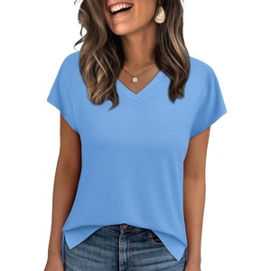 image:imageWIHOLL Womens Tops Basic Summer V Neck T Shirts Short Sleeve Dressy Casual Loose Fit Cute Tee Clothes Trendy Fashion Outfits3light Blue