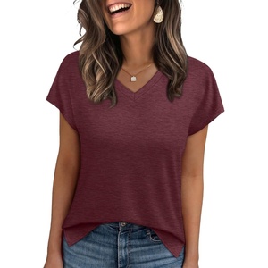 image:imageWIHOLL Womens Tops Basic Summer V Neck T Shirts Short Sleeve Dressy Casual Loose Fit Cute Tee Clothes Trendy Fashion Outfits3rust Red