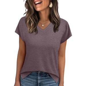 image:imageWIHOLL Womens Tops Basic Summer V Neck T Shirts Short Sleeve Dressy Casual Loose Fit Cute Tee Clothes Trendy Fashion Outfits3taupe