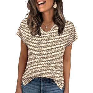 image:imageWIHOLL Womens Tops Basic Summer V Neck T Shirts Short Sleeve Dressy Casual Loose Fit Cute Tee Clothes Trendy Fashion Outfits4brown Geo