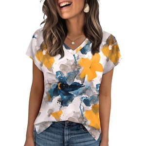 image:imageWIHOLL Womens Tops Basic Summer V Neck T Shirts Short Sleeve Dressy Casual Loose Fit Cute Tee Clothes Trendy Fashion Outfits4watercolor Floral