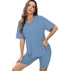 image:imageWIHOLL 2 Piece Lounge Sets for Women Summer Oversized Tshirts Biker Shorts Casual Airport Vacation OutfitsBlue