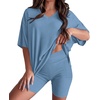 image:imageWIHOLL 2 Piece Lounge Sets for Women Summer Oversized Tshirts Biker Shorts Casual Airport Vacation OutfitsBlue