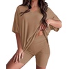 image:imageWIHOLL 2 Piece Lounge Sets for Women Summer Oversized Tshirts Biker Shorts Casual Airport Vacation OutfitsCoffee