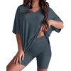 image:imageWIHOLL 2 Piece Lounge Sets for Women Summer Oversized Tshirts Biker Shorts Casual Airport Vacation OutfitsGrey Blue