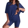 image:imageWIHOLL 2 Piece Lounge Sets for Women Summer Oversized Tshirts Biker Shorts Casual Airport Vacation OutfitsNavy