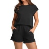 image:imageWIHOLL 2 Piece Sets for Women Casual Summer Travel Vacation Outfits Cap Sleeve Shorts Lounge SetBlack