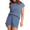 image:imageWIHOLL 2 Piece Sets for Women Casual Summer Travel Vacation Outfits Cap Sleeve Shorts Lounge SetBlue Grey