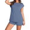 image:imageWIHOLL 2 Piece Sets for Women Casual Summer Travel Vacation Outfits Cap Sleeve Shorts Lounge SetBlue Grey