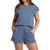 image:imageWIHOLL 2 Piece Sets for Women Casual Summer Travel Vacation Outfits Cap Sleeve Shorts Lounge SetBlue Grey