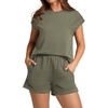 image:imageWIHOLL 2 Piece Sets for Women Casual Summer Travel Vacation Outfits Cap Sleeve Shorts Lounge SetGreen