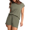 image:imageWIHOLL 2 Piece Sets for Women Casual Summer Travel Vacation Outfits Cap Sleeve Shorts Lounge SetGreen