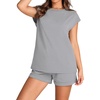 image:imageWIHOLL 2 Piece Sets for Women Casual Summer Travel Vacation Outfits Cap Sleeve Shorts Lounge SetGrey