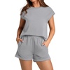 image:imageWIHOLL 2 Piece Sets for Women Casual Summer Travel Vacation Outfits Cap Sleeve Shorts Lounge SetGrey