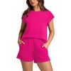 image:imageWIHOLL 2 Piece Sets for Women Casual Summer Travel Vacation Outfits Cap Sleeve Shorts Lounge SetHot Pink