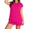 image:imageWIHOLL 2 Piece Sets for Women Casual Summer Travel Vacation Outfits Cap Sleeve Shorts Lounge SetHot Pink