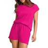 image:imageWIHOLL 2 Piece Sets for Women Casual Summer Travel Vacation Outfits Cap Sleeve Shorts Lounge SetHot Pink
