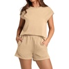 image:imageWIHOLL 2 Piece Sets for Women Casual Summer Travel Vacation Outfits Cap Sleeve Shorts Lounge SetKhaki