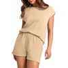 image:imageWIHOLL 2 Piece Sets for Women Casual Summer Travel Vacation Outfits Cap Sleeve Shorts Lounge SetKhaki