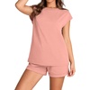 image:imageWIHOLL 2 Piece Sets for Women Casual Summer Travel Vacation Outfits Cap Sleeve Shorts Lounge SetPink
