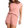 image:imageWIHOLL 2 Piece Sets for Women Casual Summer Travel Vacation Outfits Cap Sleeve Shorts Lounge SetPink