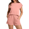 image:imageWIHOLL 2 Piece Sets for Women Casual Summer Travel Vacation Outfits Cap Sleeve Shorts Lounge SetPink