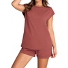image:imageWIHOLL 2 Piece Sets for Women Casual Summer Travel Vacation Outfits Cap Sleeve Shorts Lounge SetRed