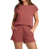 image:imageWIHOLL 2 Piece Sets for Women Casual Summer Travel Vacation Outfits Cap Sleeve Shorts Lounge SetRed