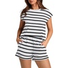 image:imageWIHOLL 2 Piece Sets for Women Casual Summer Travel Vacation Outfits Cap Sleeve Shorts Lounge SetStriped Black
