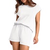image:imageWIHOLL 2 Piece Sets for Women Casual Summer Travel Vacation Outfits Cap Sleeve Shorts Lounge SetWhite
