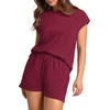 image:imageWIHOLL 2 Piece Sets for Women Casual Summer Travel Vacation Outfits Cap Sleeve Shorts Lounge SetWine