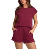 image:imageWIHOLL 2 Piece Sets for Women Casual Summer Travel Vacation Outfits Cap Sleeve Shorts Lounge SetWine