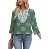 image:imageWIHOLL 34 Length Sleeve Womens Tops Boho V Neck Lace Shirt Trendy Blouses Dressy Casual Vacation Clothes S3XL01  Light Green