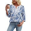 image:imageWIHOLL 34 Length Sleeve Womens Tops Boho V Neck Lace Shirt Trendy Blouses Dressy Casual Vacation Clothes S3XL02  White Tribal Blue Floral