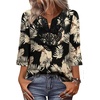 image:imageWIHOLL 34 Length Sleeve Womens Tops Boho V Neck Lace Shirt Trendy Blouses Dressy Casual Vacation Clothes S3XL04  Black With Beige Leaf Print