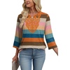 image:imageWIHOLL 34 Length Sleeve Womens Tops Boho V Neck Lace Shirt Trendy Blouses Dressy Casual Vacation Clothes S3XL04  Colorful Stripe
