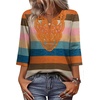 image:imageWIHOLL 34 Length Sleeve Womens Tops Boho V Neck Lace Shirt Trendy Blouses Dressy Casual Vacation Clothes S3XL04  Colorful Stripe